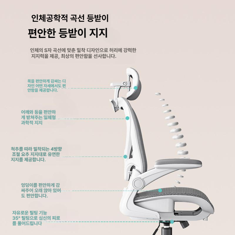 인체공학적 허먼밀러형 편안한 메쉬 컴퓨터 게이밍 피시방 화이트 그레이 메쉬