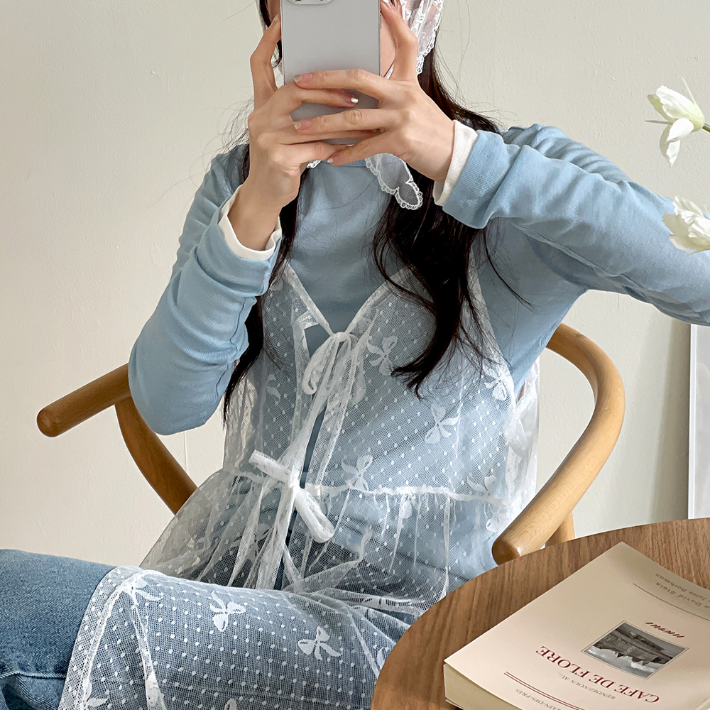 리본 레이스 레이어드 시스루 원피스 끈 나시 a라인원피스 이미지 7