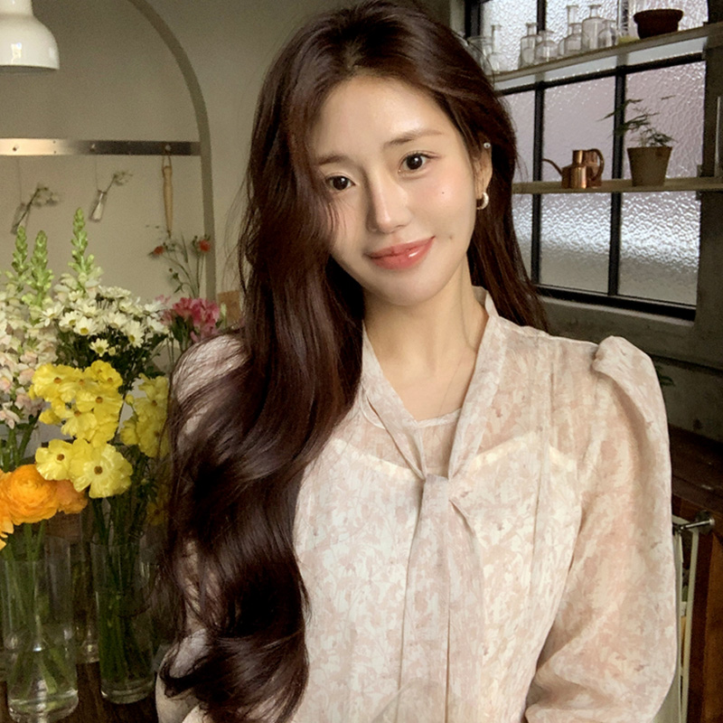 프에브 플라워 타이 쉬폰 롱 원피스 op15952 - 상세 이미지 3