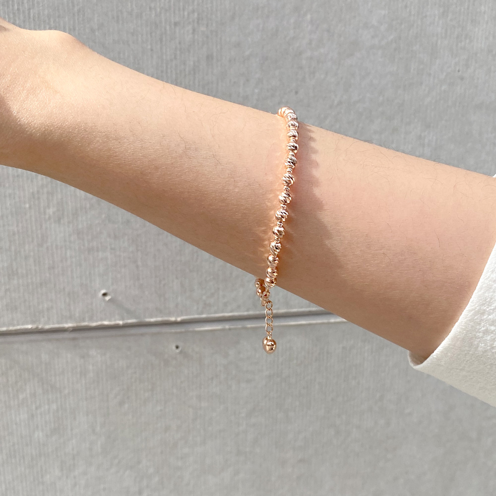 14K 18K 사선 컷팅 4mm 볼 팔찌 체인 레이어드 - 상세 이미지 2