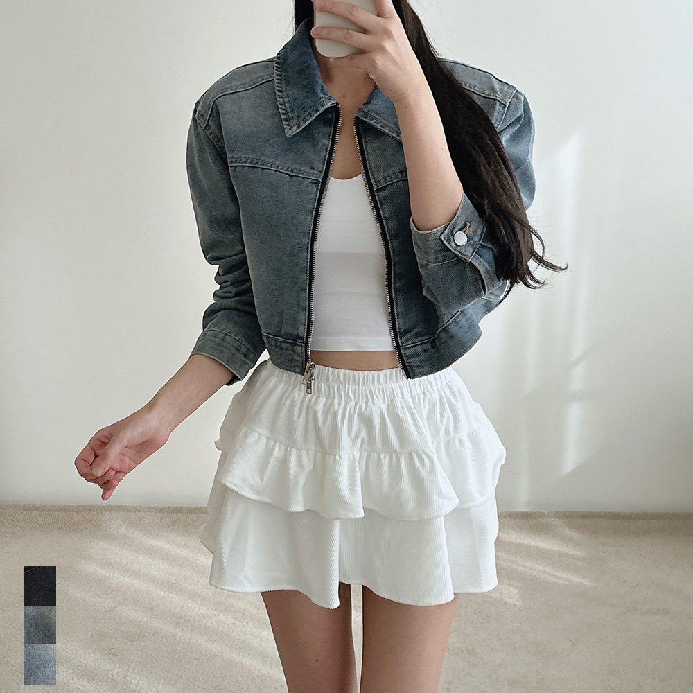 여성 청자켓 크롭 투웨이 집업 워싱 흑청 진청 연청 데님 숏 자켓 - 상품 이미지