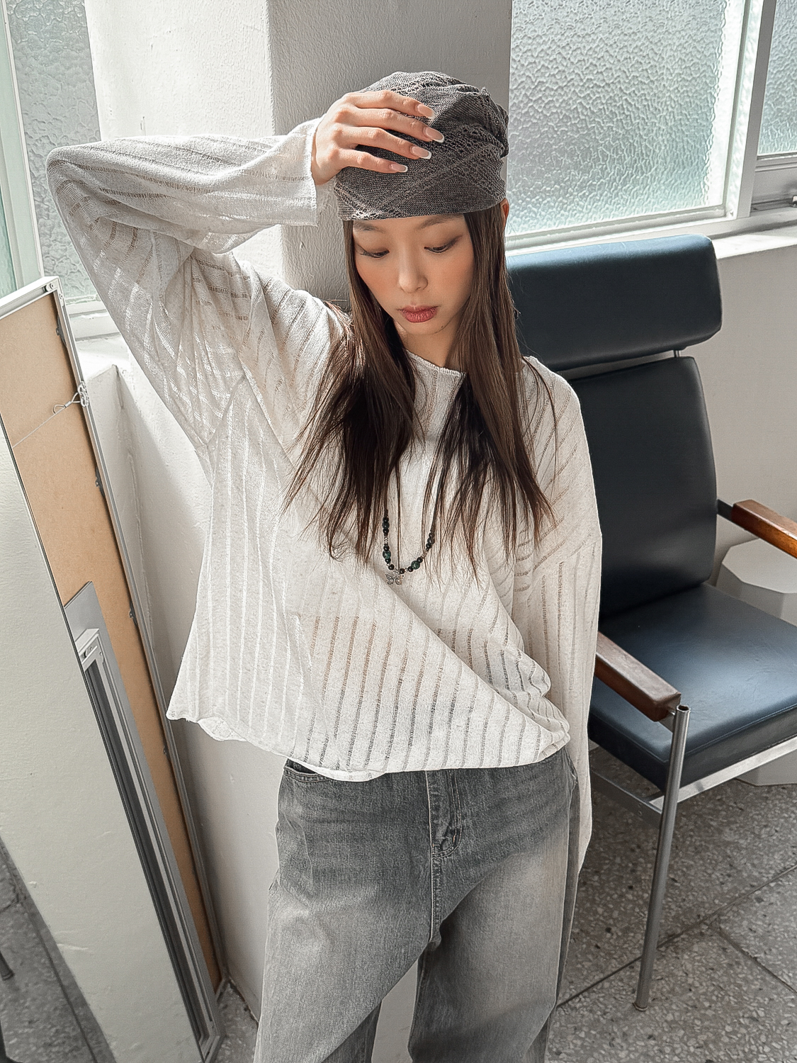 [아이돌착용!] 지스 펀칭 네트 봄 여름 셔링 두건 모자 3color 상세 이미지 16