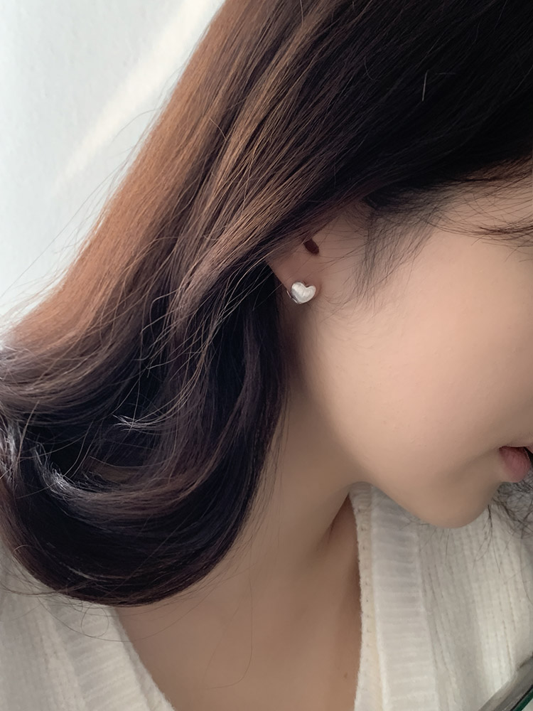 [무배] 셀프러브 브러쉬 하트 원터치 이어링 - 925실버 무광 매트 볼드 미니 은링귀걸이 - 상세 이미지 4