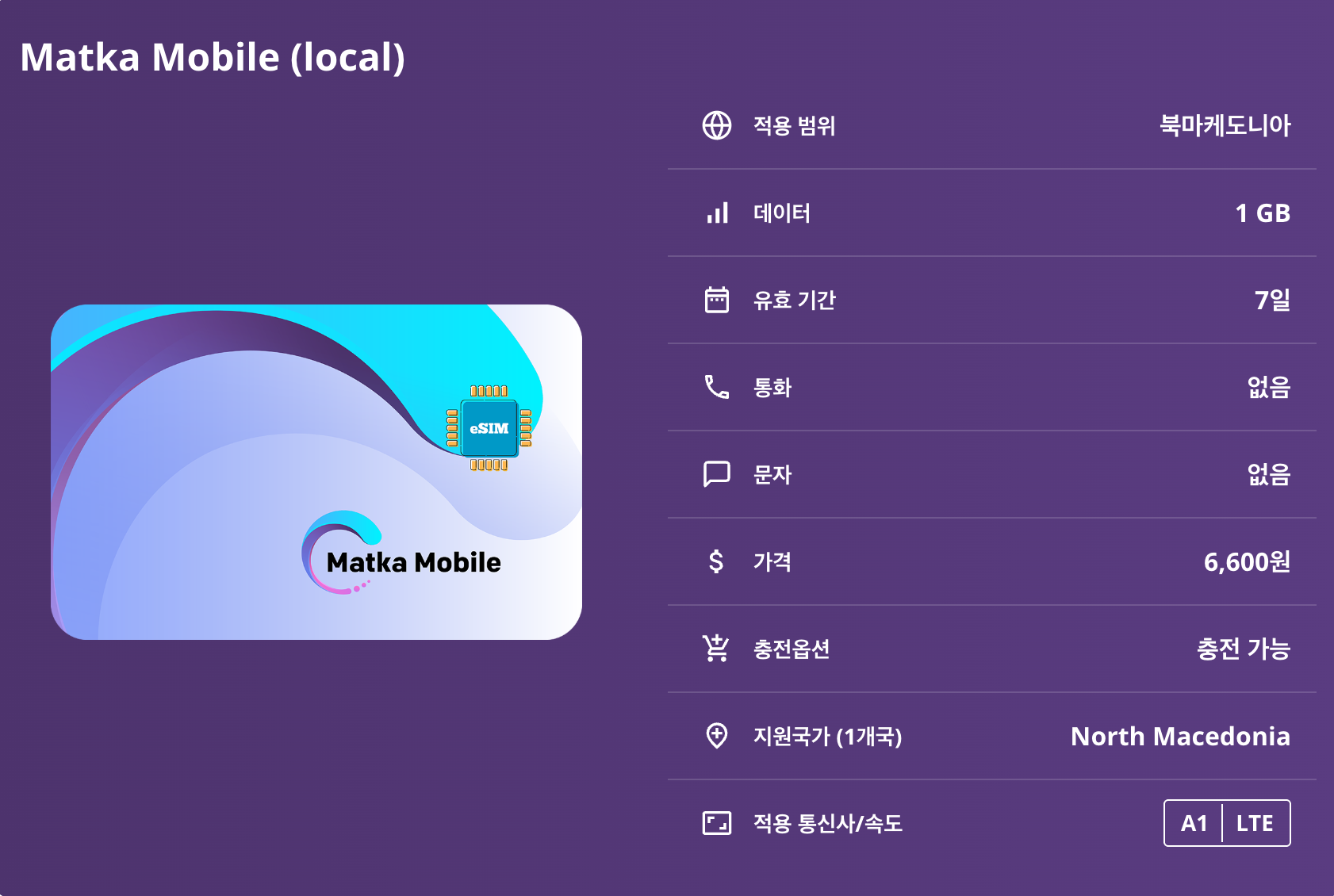 북마케도니아 로컬망 이심 eSIM A1 LTE 스코페 오흐리드 비톨라 마브로보 국립공원 마케도니아 광장 스톤 브리지 이심통 - 상세 이미지 5