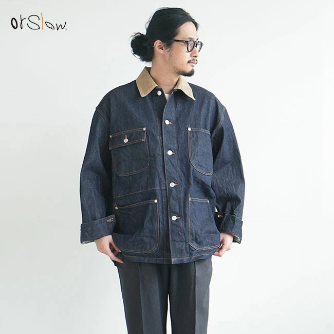 오어슬로우 orslow 루즈핏 커버올 데님 워크 자켓 원워시 01-6034-81 - 상품 이미지