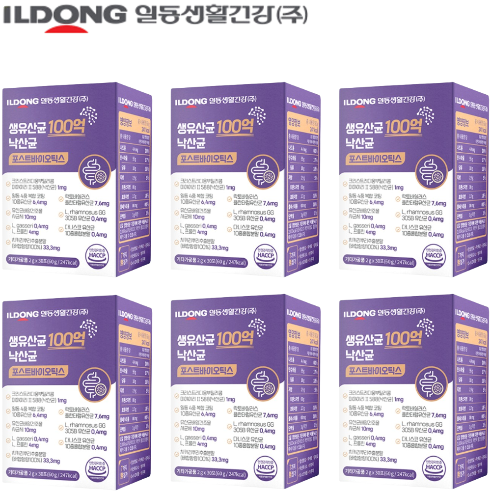 일동생활건강 100억 생 낙산균 유산균 30포 6박스 포스트바이오틱스 프리미엄 효능 - 메인 이미지