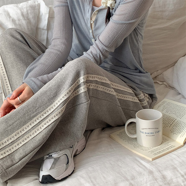 하트 레이스 와이드핏 밴딩 트레이닝 트랙 팬츠 ps5096