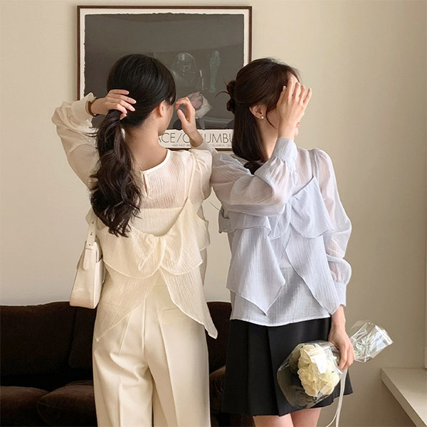 블러쉬 러플 뷔스티에 레이어드 블라우스 st2793 - 메인 이미지