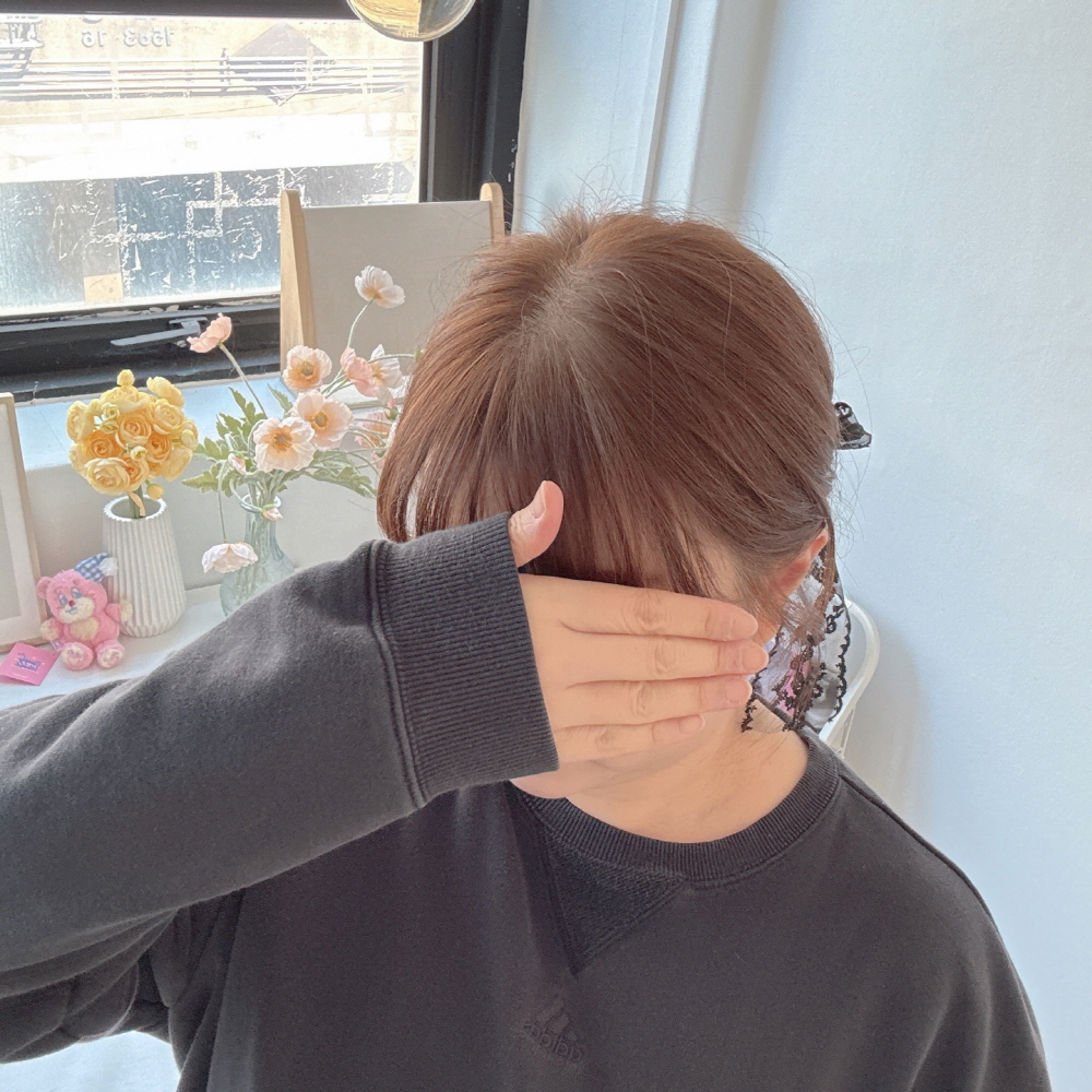 레이스리본머리끈 사각큐빅 짱짱한 머리끈 똥머리밴드 - 상세 이미지 5