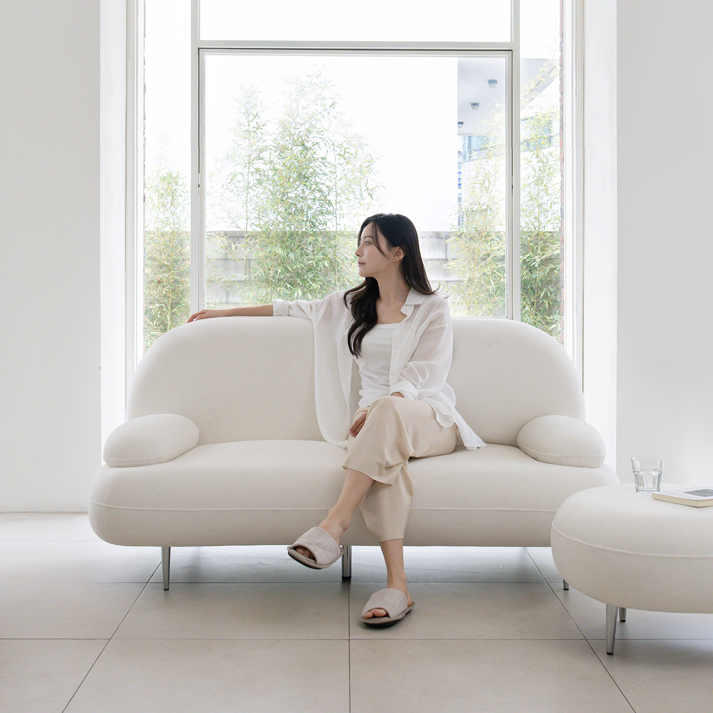 데일리리빙 까유 갤럭시 패브릭 소파 스툴미포함, 아이보리, 2인용