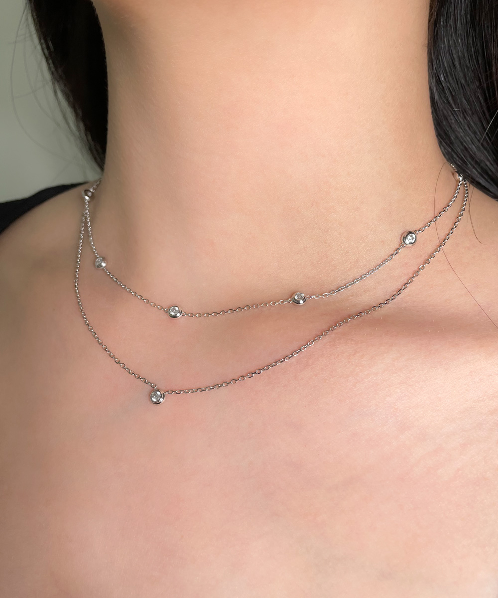 2.8mm 랩 다이아 8개 미니 베젤 라운드 레이어드 목걸이 - 상품 이미지