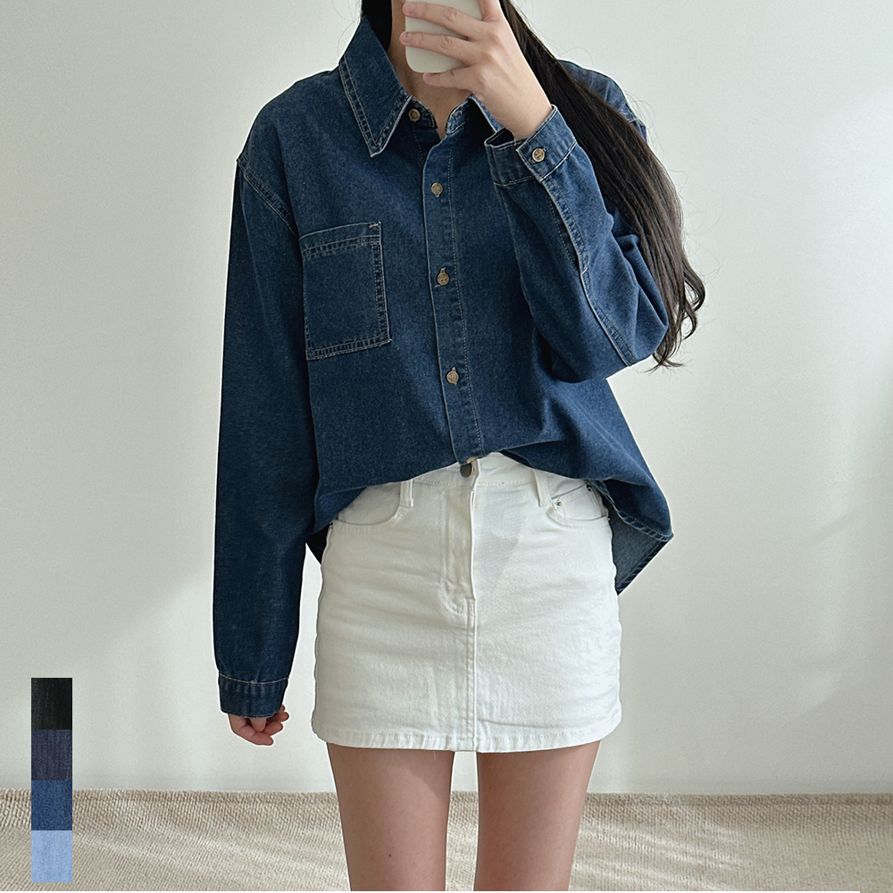 여성 셔츠 루즈핏 청남방 이염없는 워싱 포켓 연청 진청 흑청 데님 남방