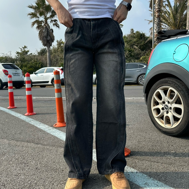 남자부츠컷청바지 벌룬청바지 흑청 - 상세 이미지 2