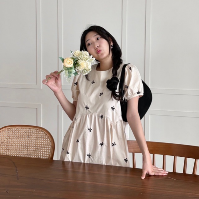 여름 휴양지 반팔 롱 빅사이즈 임산부원피스 자수원피스 - 상세 이미지 2