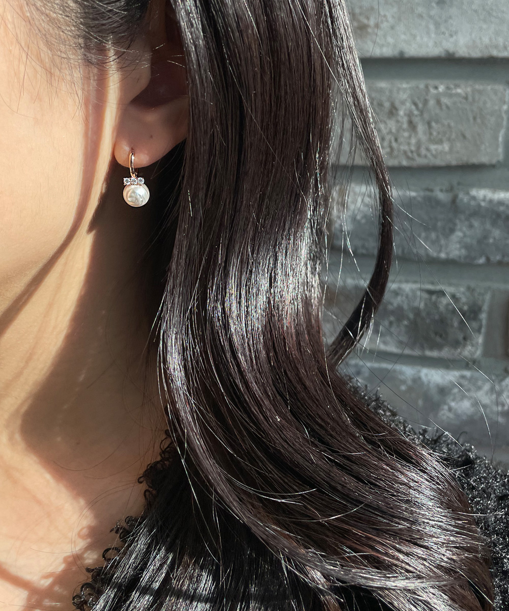14K 18K 8mm 진주 퓨어 큐빅 원터치 링 귀걸이 데일리 (3 size) - 메인 이미지
