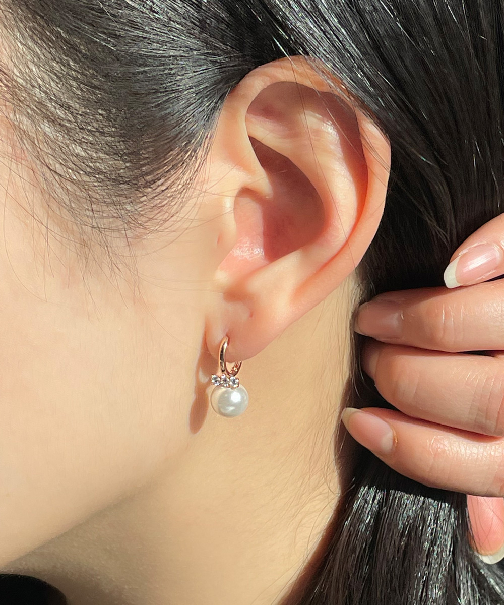 14K 18K 8mm 진주 퓨어 큐빅 원터치 링 귀걸이 데일리 (3 size)