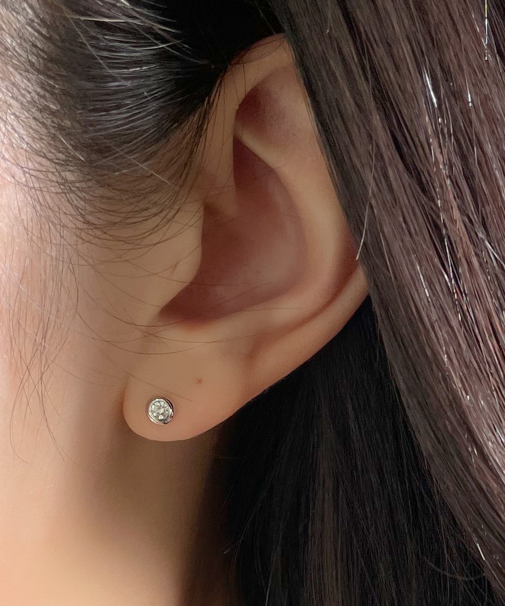 2.8mm 랩 다이아 미니 베젤 라운드 스터드 침 귀걸이 이어링 - 상세 이미지 2