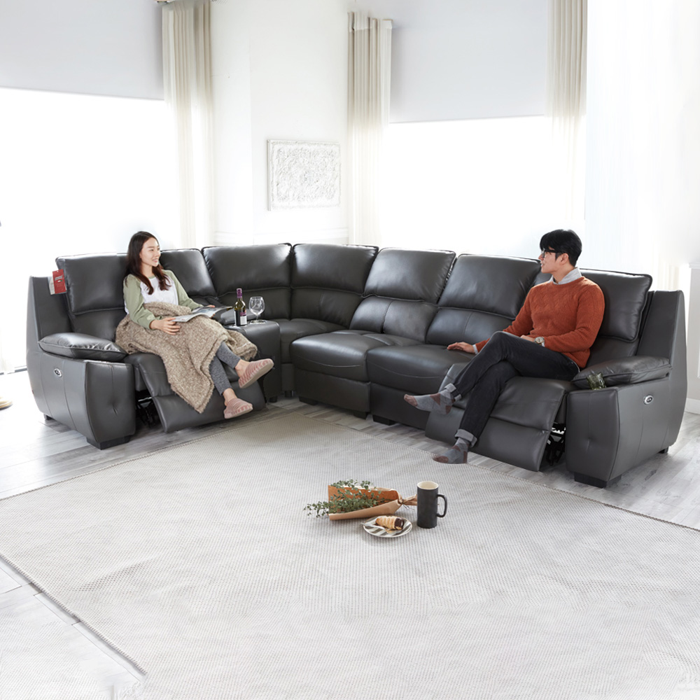 스코나 피카스 올나파 가죽 5인용 컵홀더 코너형 전동 리클라이너 소파