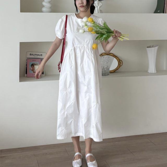 여름 휴양지 반팔 롱 빅사이즈 임산부원피스 자수원피스 - 상세 이미지 4