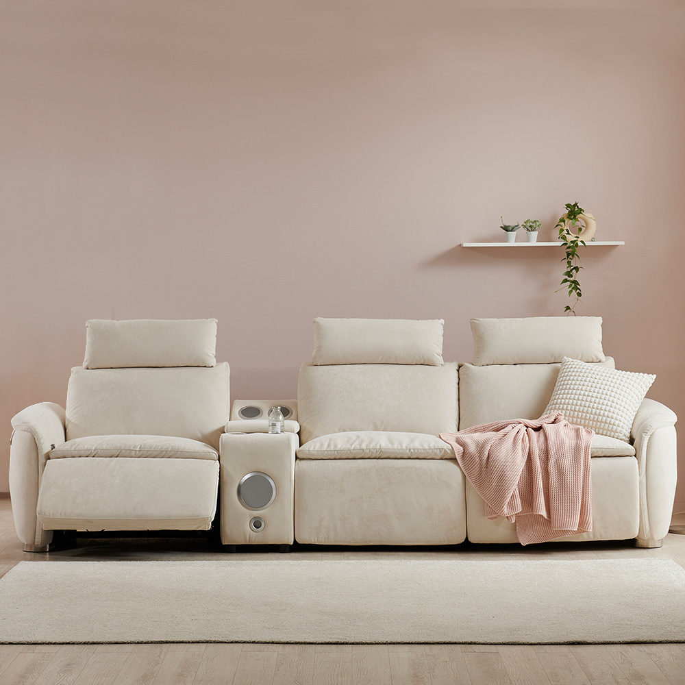 스코나 모렌 구스 세투스 아쿠아텍스 패브릭 전동 리클라이너 소파 스툴미포함, 크림베이지, 컵홀더 4인용