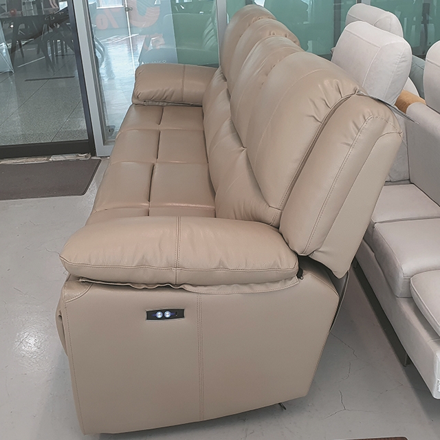 스코나 생트마리 이태리 천연 면피가죽 리클라이너 소파 스툴미포함, 진베이지, 4인용