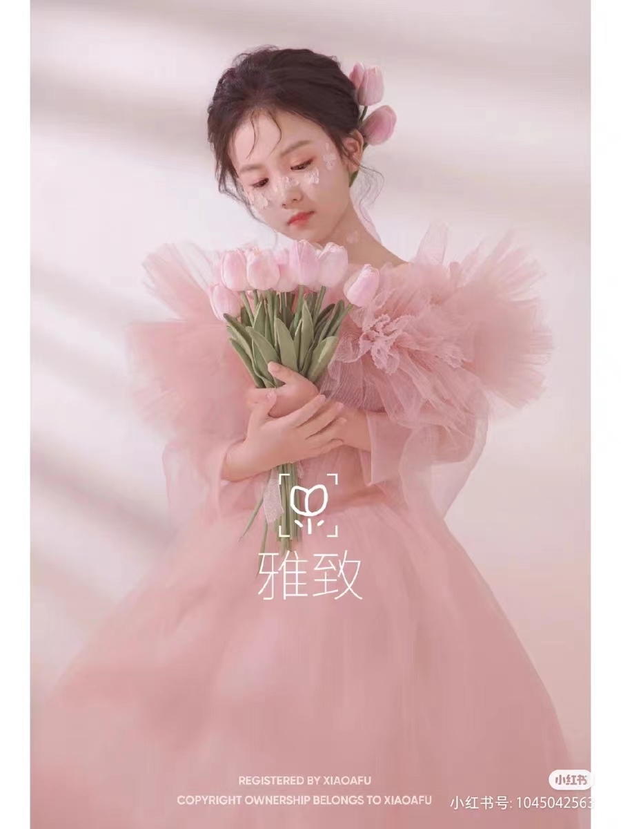 주니어 연주회 드레스 여자 사진 분홍색 모녀 테마 의상 달콤한 공주 화려 무대 콩쿨 - 상세 이미지 2