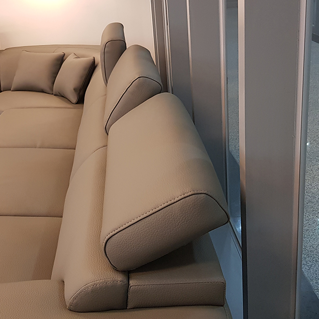 스코나 토피카 나파 가죽 헤드틸팅 코너형 소파 카우치 스툴미포함, 머드그레이, 6인용