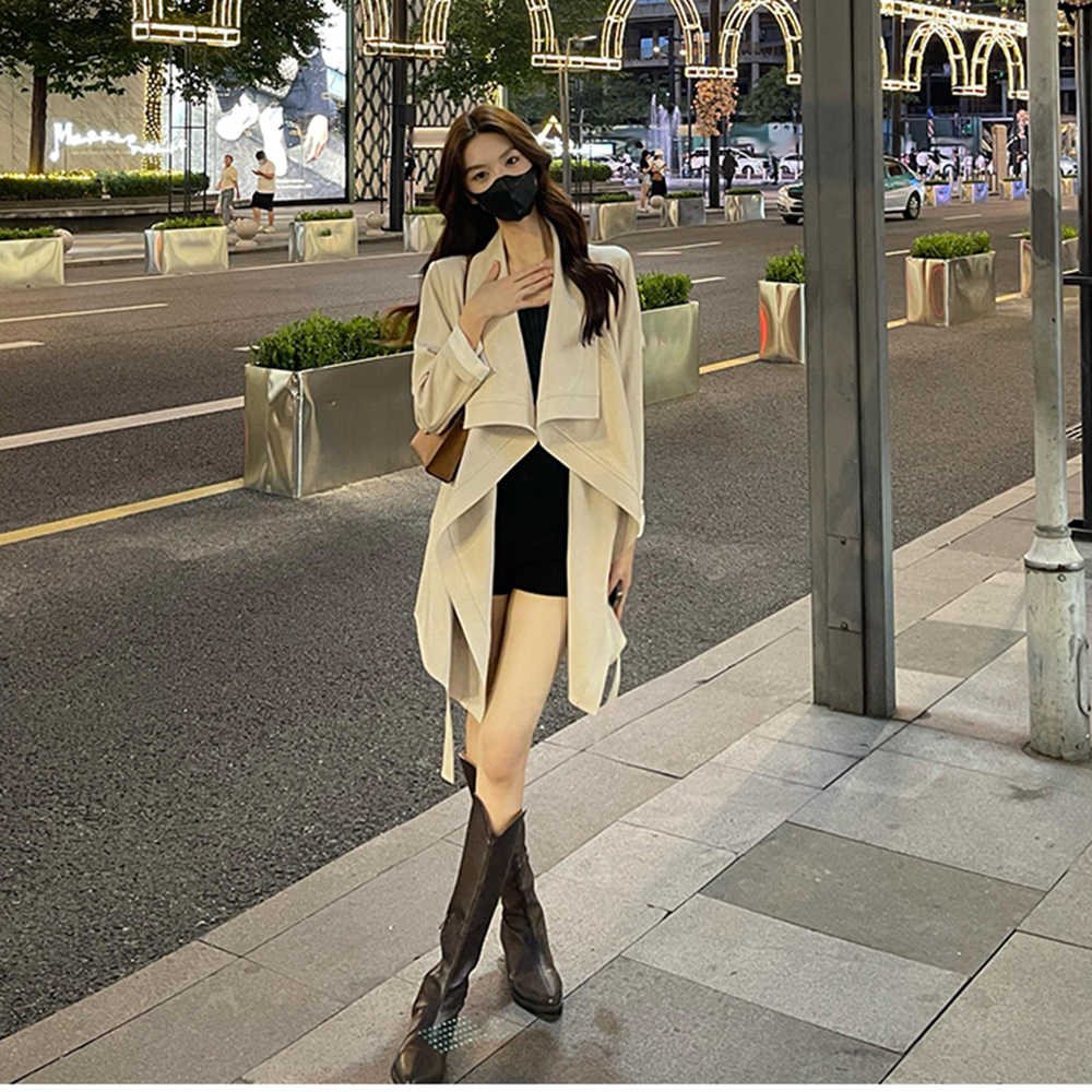 초 가을 여성 카라넥 허리 스트랩 트렌치 자켓 코트