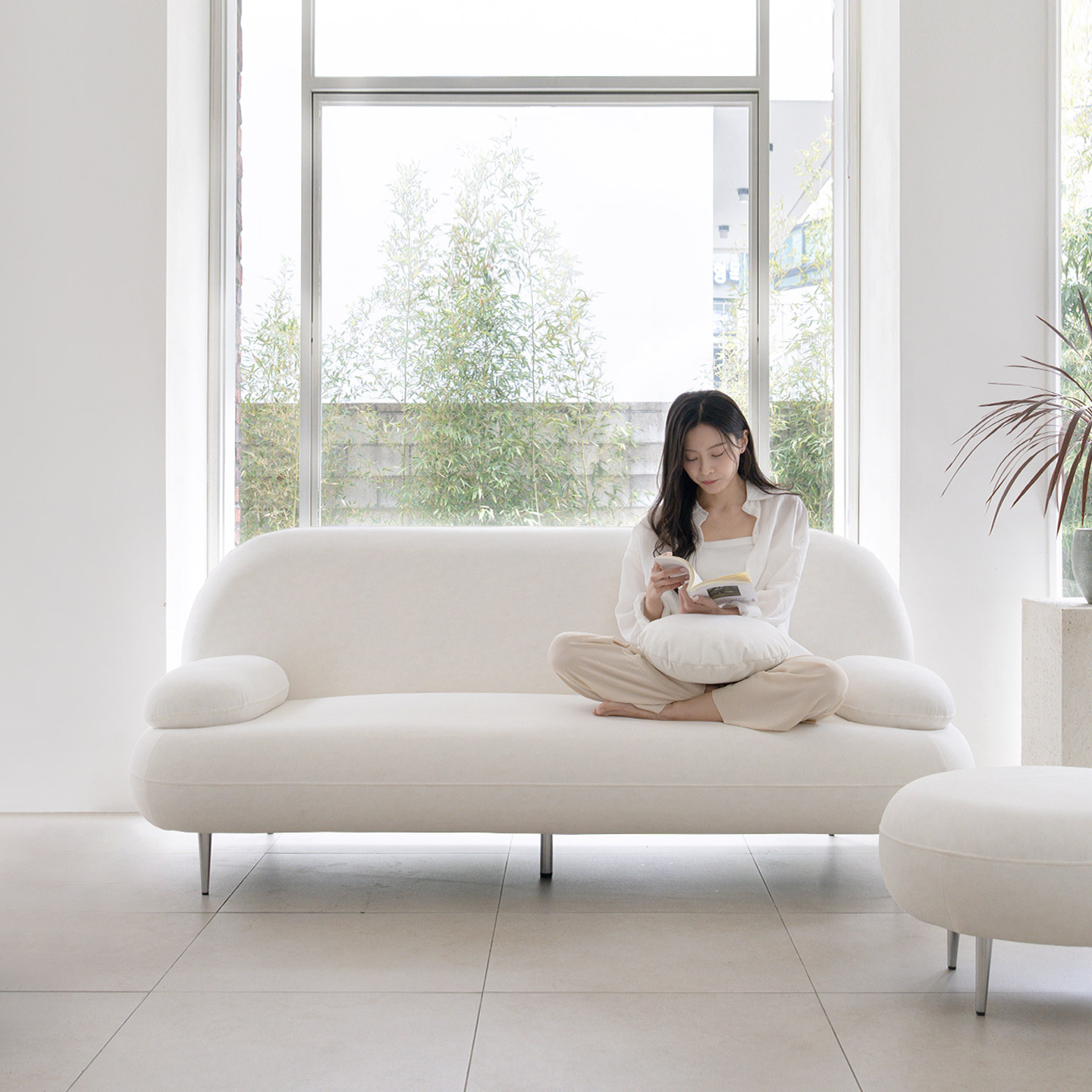 데일리리빙 까유 갤럭시 패브릭 소파 스툴미포함, 아이보리, 3인용