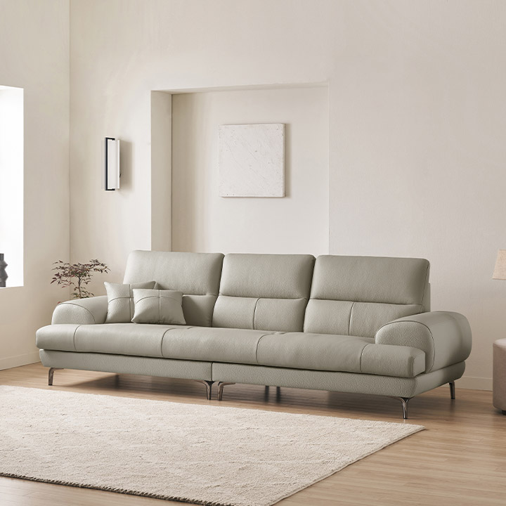 삼익가구 베이번 천연 통가죽 소파 스툴미포함, 라이트그레이, 4인용