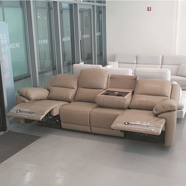 스코나 생트마리 이태리 천연 면피가죽 리클라이너 소파 스툴미포함, 진베이지, 4인용