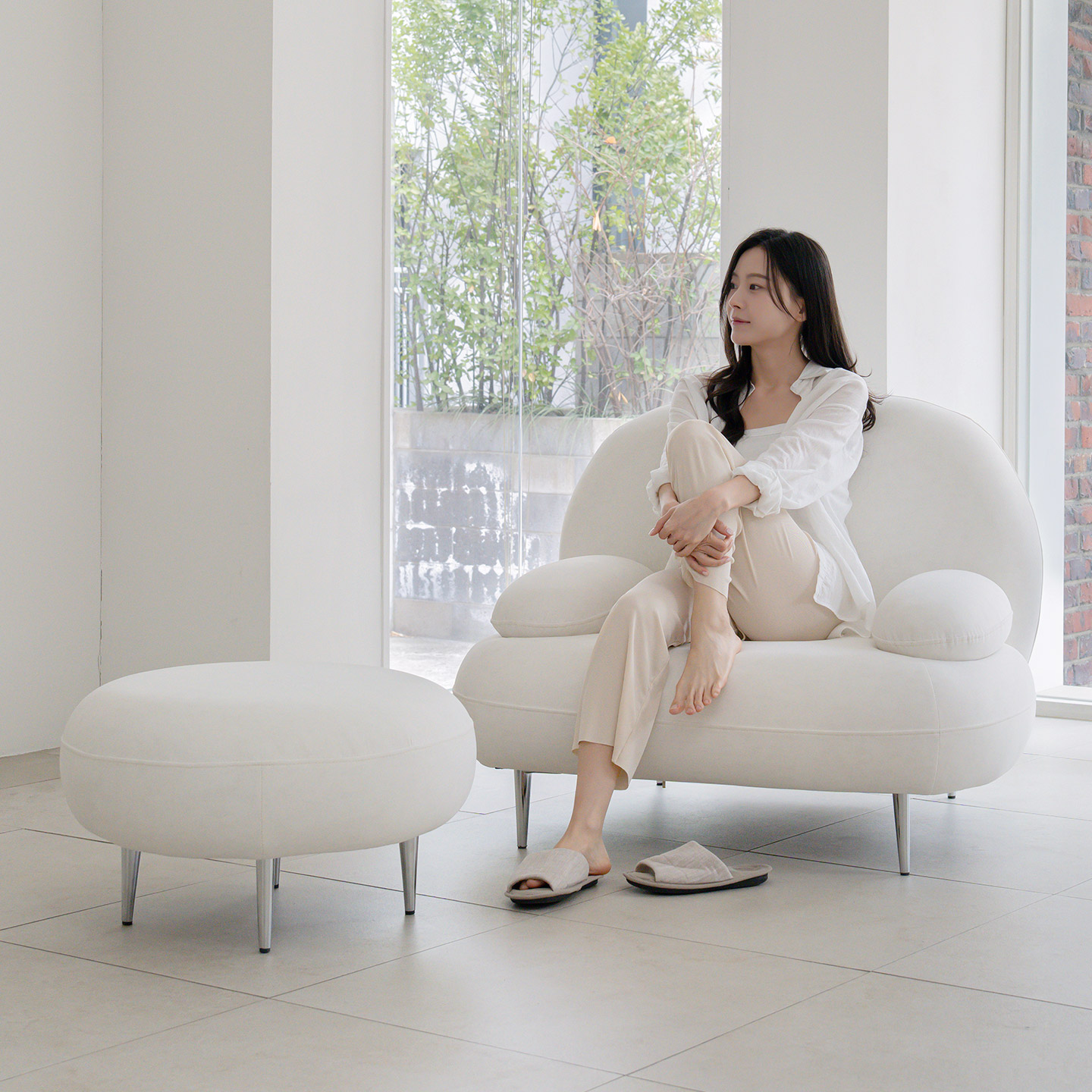 데일리리빙 까유 갤럭시 패브릭 소파 스툴미포함, 아이보리, 1인용