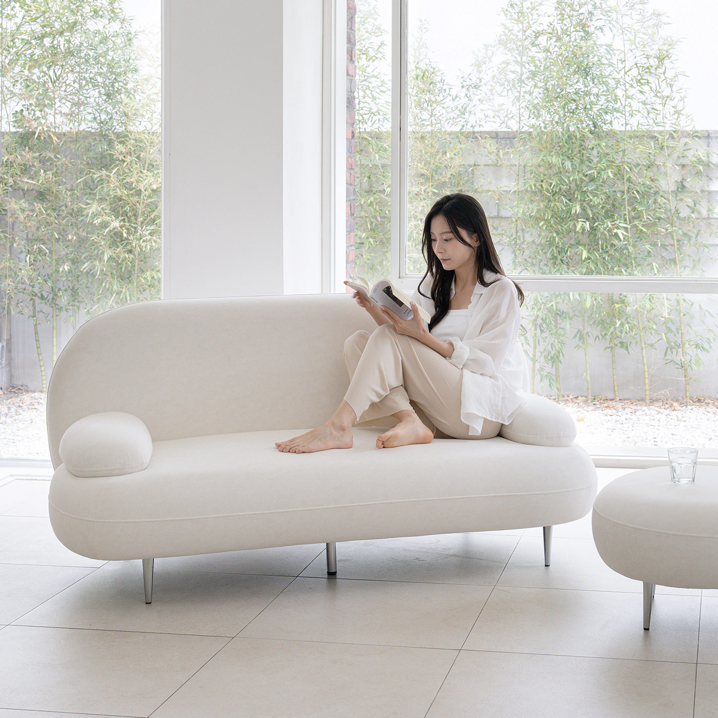 데일리리빙 까유 갤럭시 패브릭 소파 스툴미포함, 아이보리, 2인용