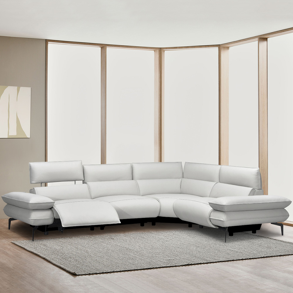 스코나 자레츠 올 천연 통가죽 전동 헤드 리클라이너 소파 스툴미포함, 아이보리, 코너 5인용