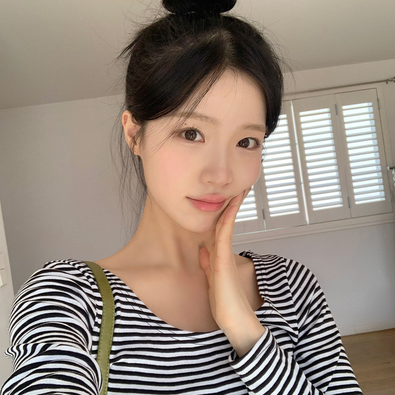 [트렌드데이] 유넥 스트라이프 슬림 크롭 긴팔 티셔츠 ts4381 - 상세 이미지 2
