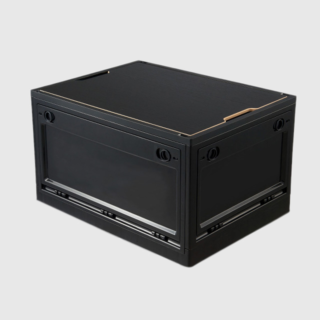 KOOLMAN 쿨맨 캠핑 박스 접이식 오픈 폴딩 정리함 우드상판 포함 50L, 블랙