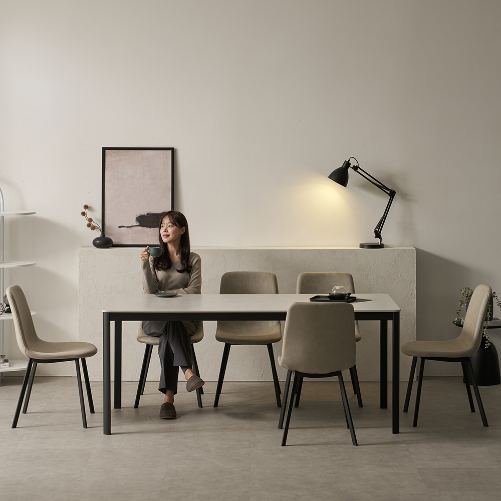 에븐 포세린 세라믹 식탁세트 루트베이지 의자6, 1800mm, 블랙프레임 이미지 2