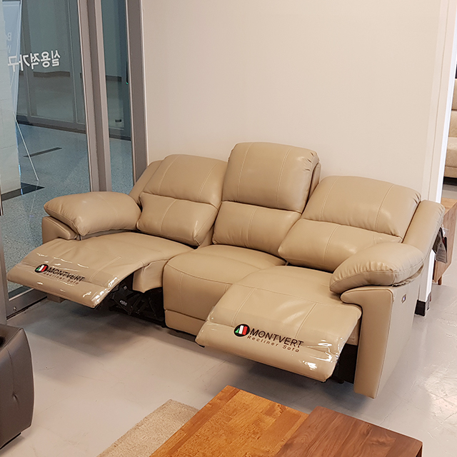 스코나 생트마리 이태리 천연 면피가죽 리클라이너 소파 스툴미포함, 진네이비머드, 3인용