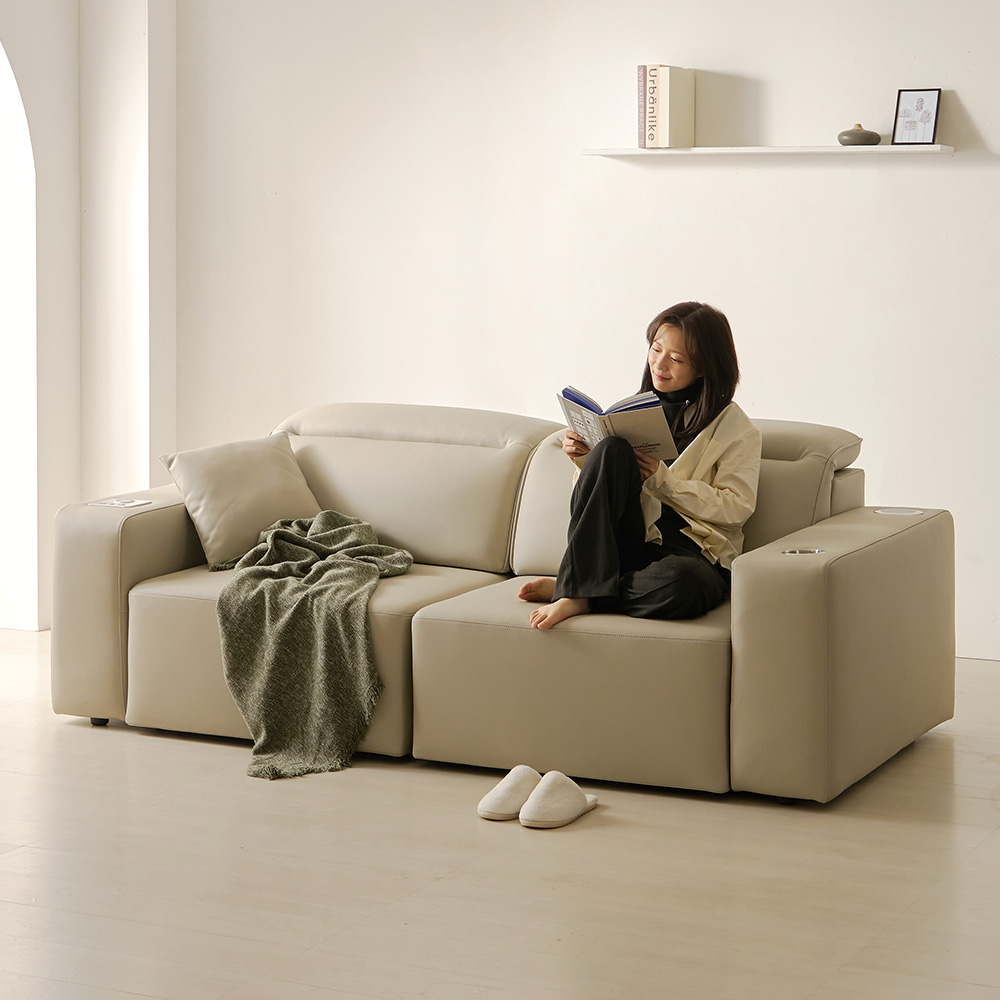 카디마 에코레더 일체형 슬라이드 리클라이너 가죽 4인 슬라이딩 모듈 소파 /스피커 옵션