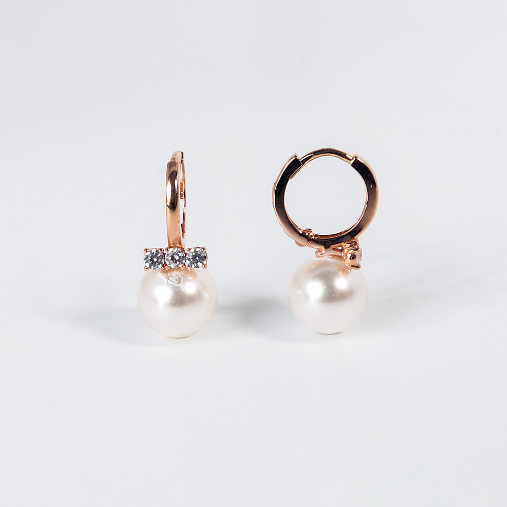 14K 18K 8mm 진주 퓨어 큐빅 원터치 링 귀걸이 데일리 (3 size)