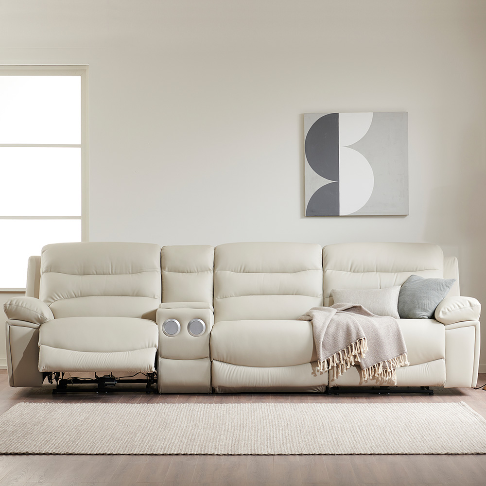 스코나 네르프 소가죽 실리콘레더 전동 리클라이너 소파 스툴미포함, 크림베이지, 컵홀더 4인용