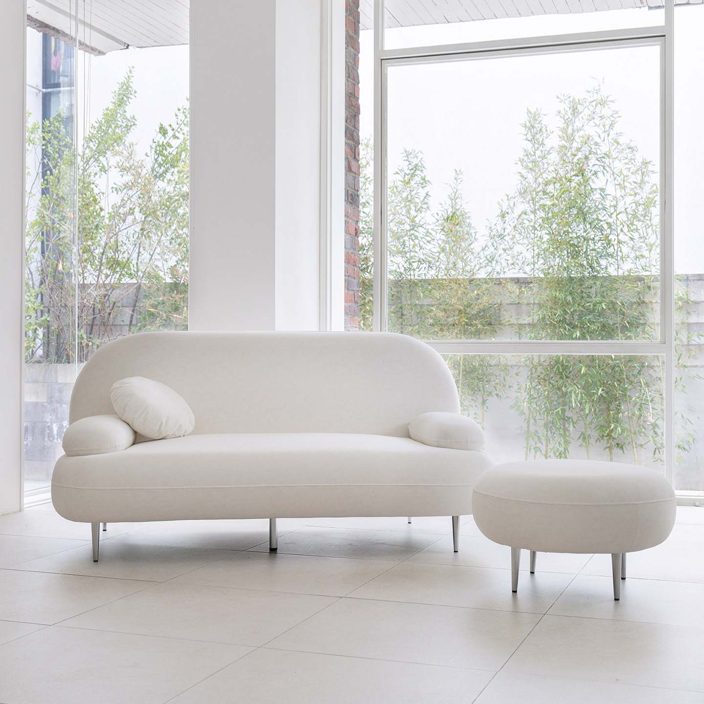 데일리리빙 까유 갤럭시 패브릭 소파 스툴미포함, 아이보리, 2인용