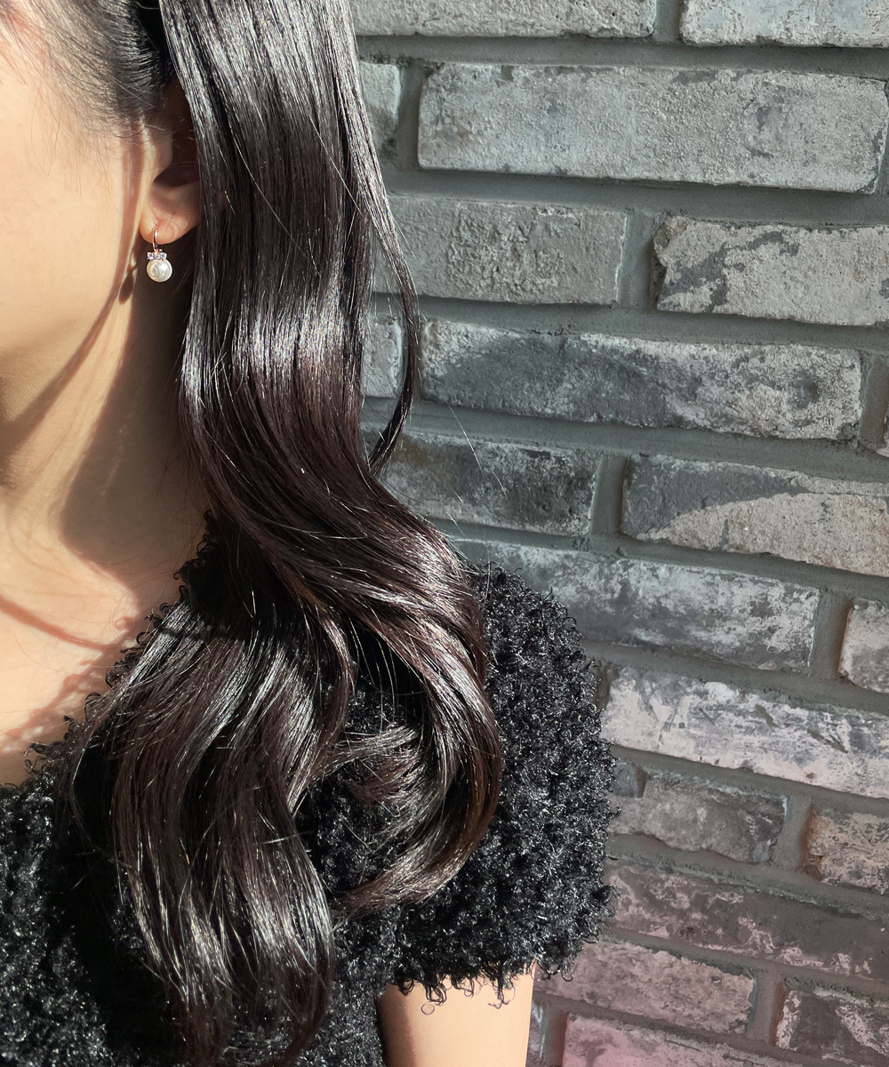 14K 18K 8mm 진주 퓨어 큐빅 원터치 링 귀걸이 데일리 (3 size)