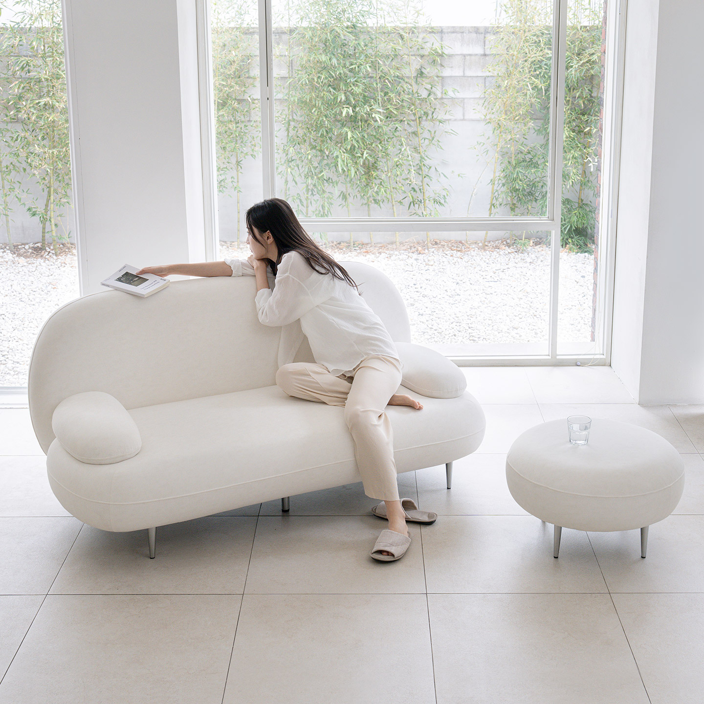 데일리리빙 까유 갤럭시 패브릭 소파 스툴미포함, 아이보리, 2인용
