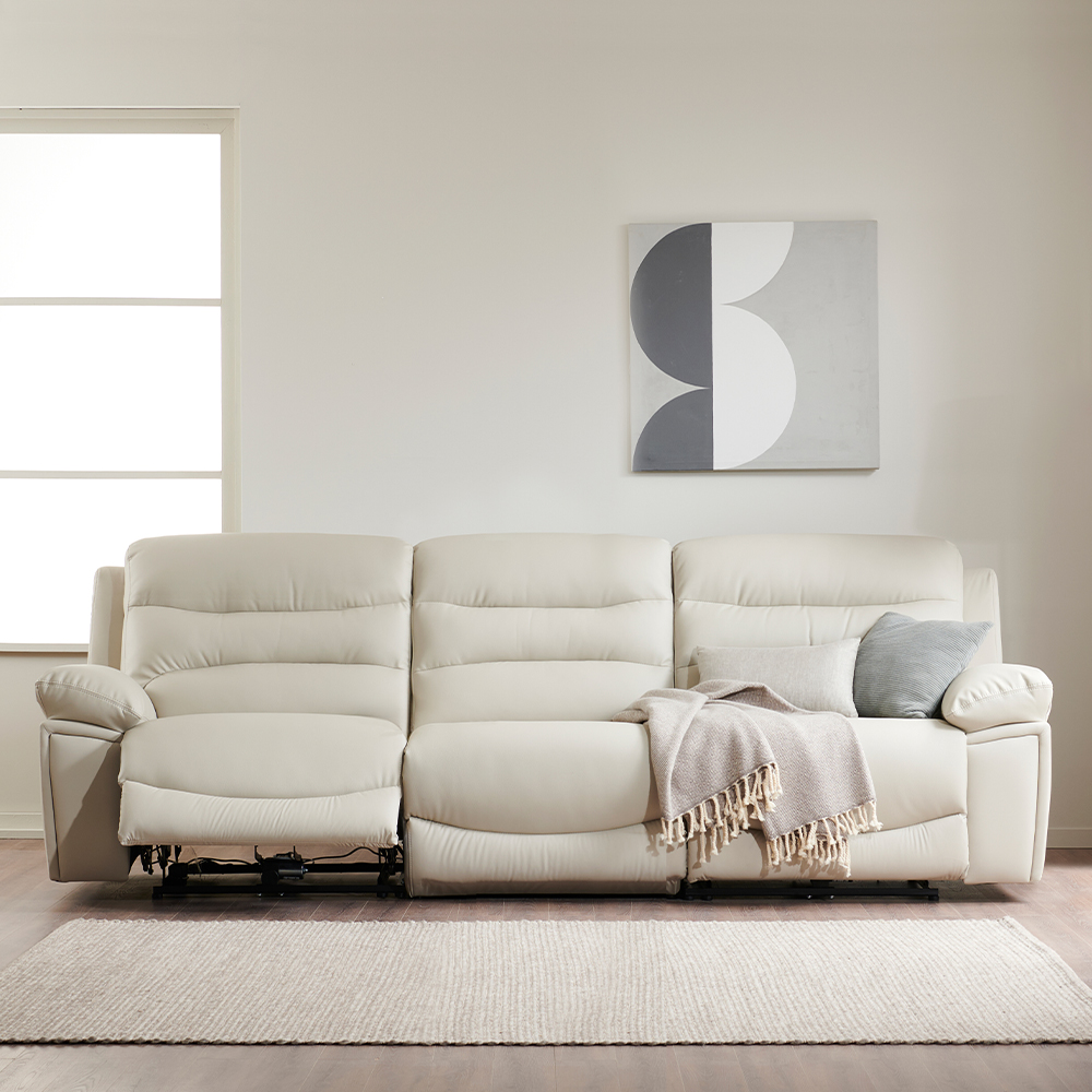 스코나 네르프 소가죽 실리콘레더 전동 리클라이너 소파 스툴미포함, 크림베이지, 4인용