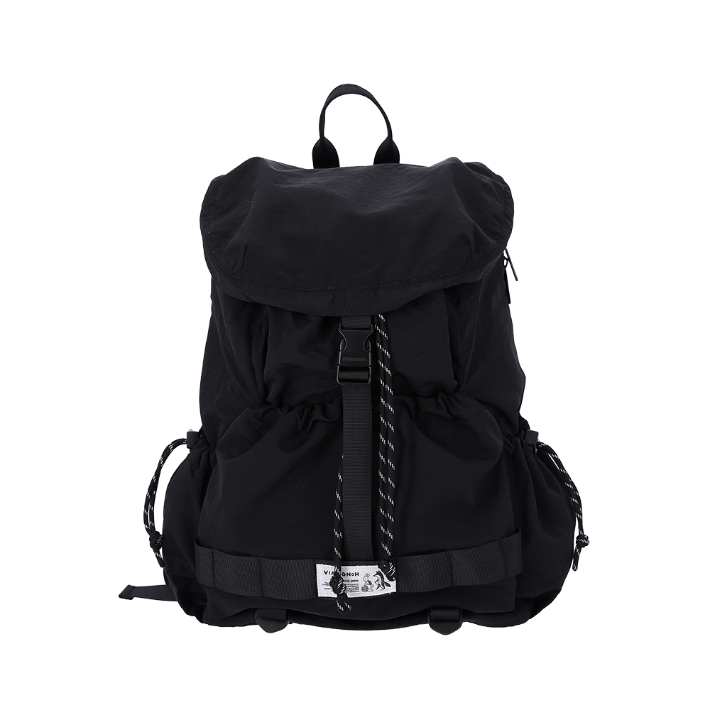 [비아모노] 트루비 스트링 럭색 여행용 보부상 확장형 나일론 백팩 블랙