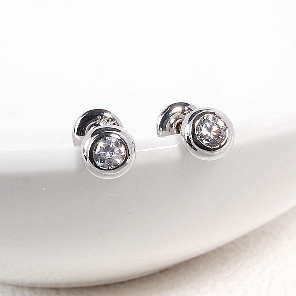 2.8mm 랩 다이아 미니 베젤 라운드 스터드 침 귀걸이 이어링 - 상세 이미지 3