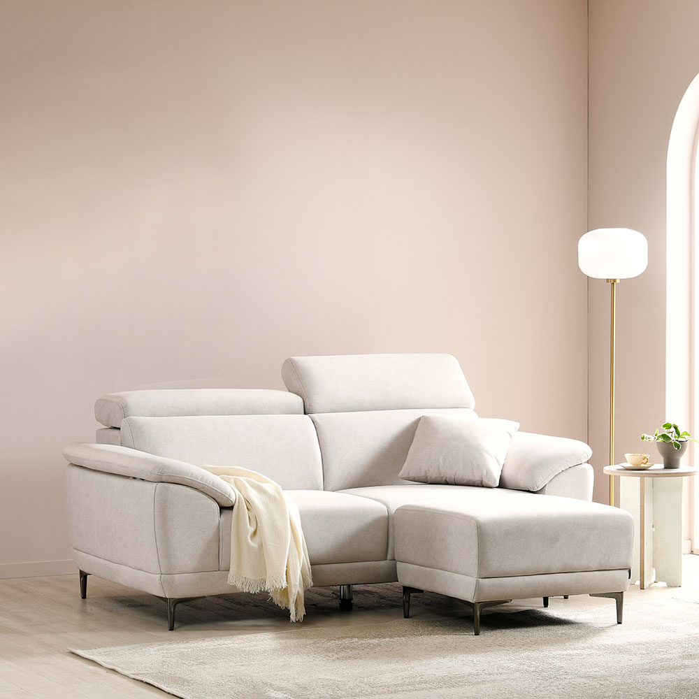 스코나 오크브 조야 아쿠아텍스 이지클린 패브릭 소파 스툴포함, 크림베이지, 3인용