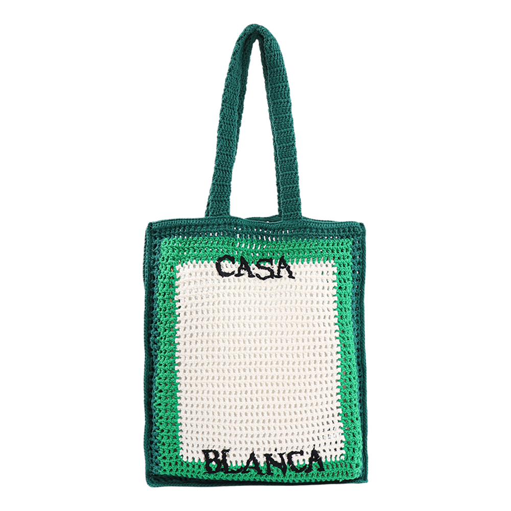 카사블랑카 로고 크로셰 숄더백 AS23 BAG 011 01 GREEN/WHITE - 메인 이미지