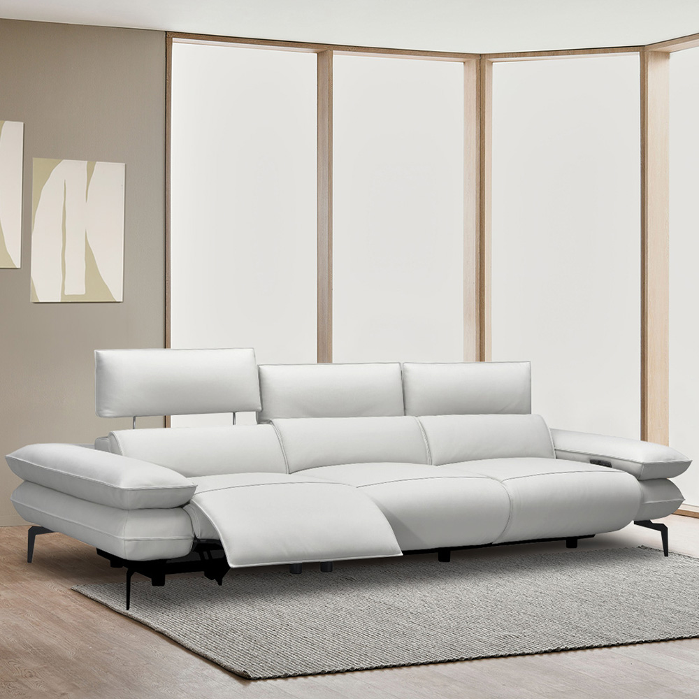 스코나 자레츠 올 천연 통가죽 전동 헤드 리클라이너 소파 스툴미포함, 아이보리, 4인용